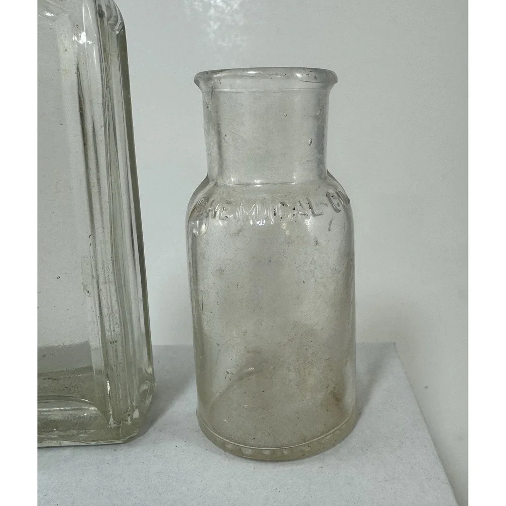 Lot of 3 Vintage Glass Apothecary Bottles Clear Ammonol Embossed Decorative Set
